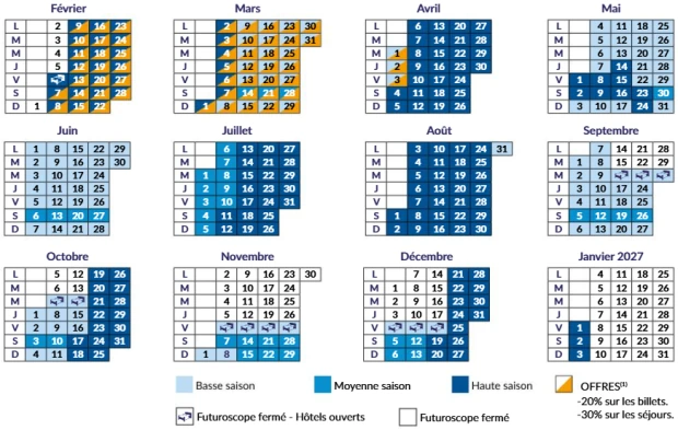 calendrier ouverture Futuroscope 2026 calendrier ouverture Futuroscope 2026