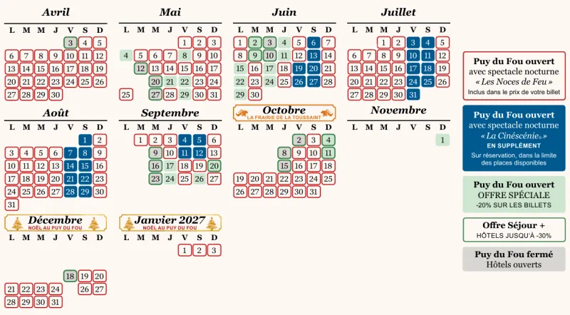 calendrier ouverture puy du fou 2026