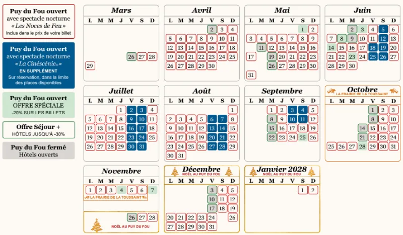 calendrier ouverture Puy du Fou 2027