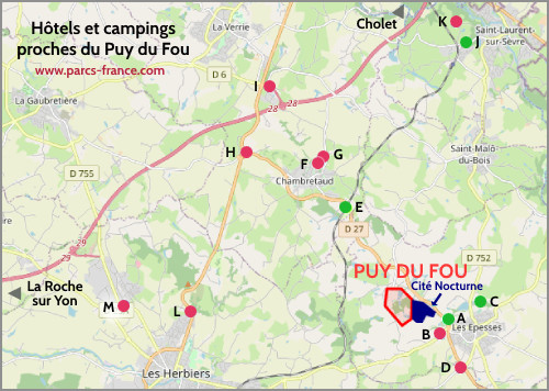 carte Hôtels campings proches Puy du Fou
