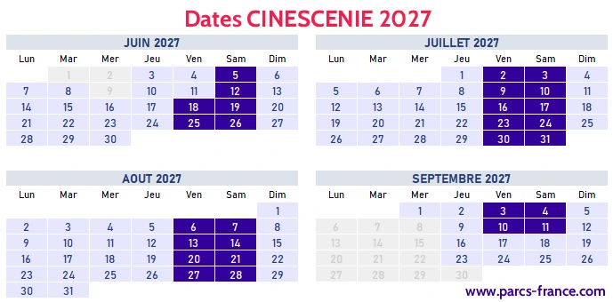 dates cinéscénie 2027 juin juillet août septembre